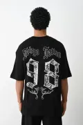 Unisex Baskılı Oversize T-Shirt - Siyah