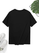 Baskılı Oversize Bisiklet Yaka T-shirt - Siyah