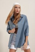 3900 Oversize Uzun Basic Gömlek - İndigo