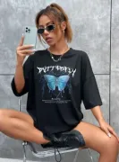 Unisex Baskılı Oversize T-Shirt - Siyah