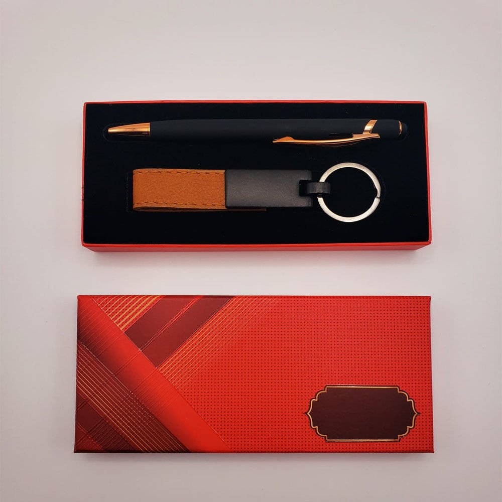 Deri Metal Anahtarlık ve Rubber Kalem Hediye Seti