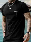 Baskılı Oversize Bisiklet Yaka T-shirt - Siyah