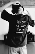 Unisex Baskılı Oversize T-Shirt - Siyah